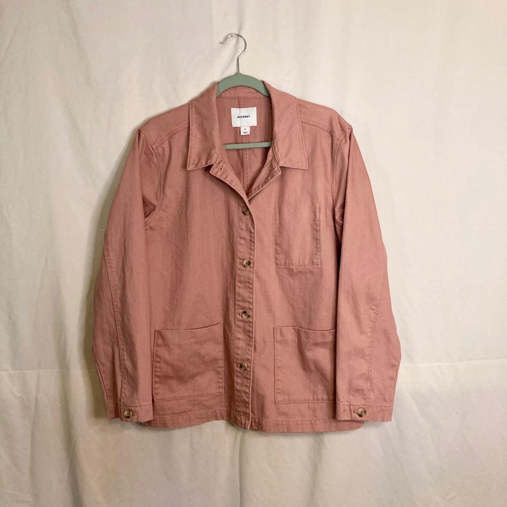Old Navy XL Pink Herringbone 100% Cotton Twill Chore Jacket Utility Shacket
